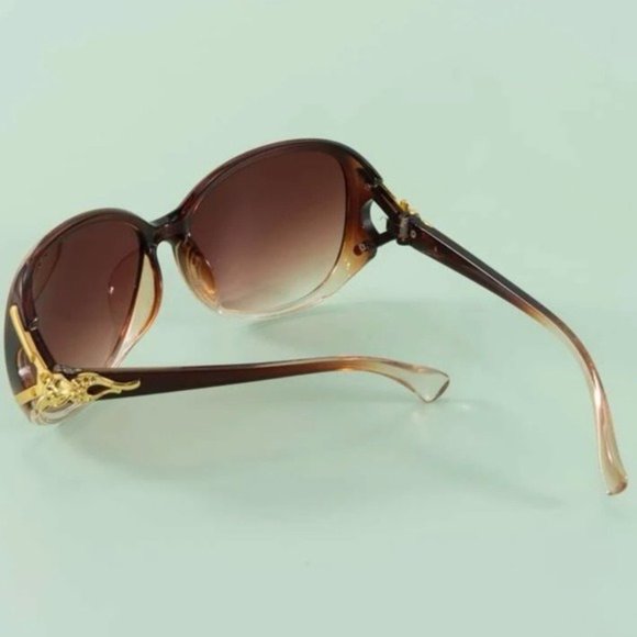 Brown & Gold Oversized Polarized Sunglasses Retro Style with Case Nwt - Picture 4 of 4